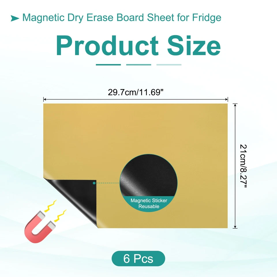 Hoja de tablero magnético de borrado en seco de 6 piezas de 12 x 8 pulgadas para nevera dorada (0,6 mm) Foto 2 de 4
