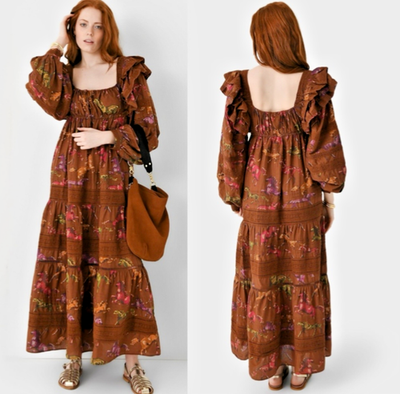 brown dotted horses maxi dress Arella Maxi Dress Brown Polka Dot Collection