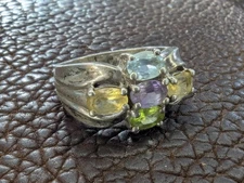 PRANDA 925 Sterling Silver Vtg Art Deo Topaz Citrine Amethyst Peridot Ring Sz 8