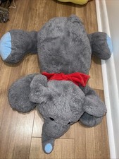 Gray Blue Elephant Large 28" Plush Floppy Pillow Stuffed Animal Red Bow