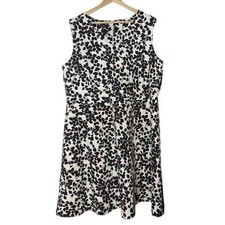 Talbots Leaf Pattern V-Neck Sleeveless Fit & Flare Sheath Dress Size 2X Black