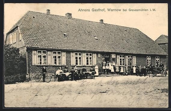 Warnow bei Grevesmühlen, Ahrens Gasthof mit Pferdekutsche, Ansichtskarte