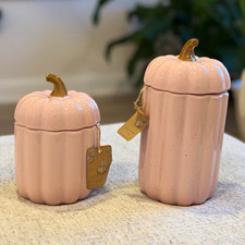 10 Strawberry Street Artisan Pink Speckled Pumpkin Cookie Jars Set of 2 8"