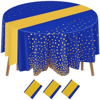 3 Pcs 84 Inch Polka Dot Round Disposable Tablecloths Plastic Table Cover Plas...