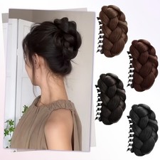 Realistic Twisted Braided Bun Hairpiece Claw Clip For Women Updos Hair Holder
