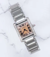 Ladies Cartier Tank Francaise with Pink MOP Dial and VVS Diamond Bezel - Boxed.