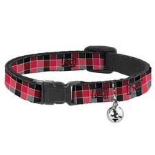 Cat Collar Breakaway with Bell Checker Mosaic Red NARROW Fits 8.5-12"