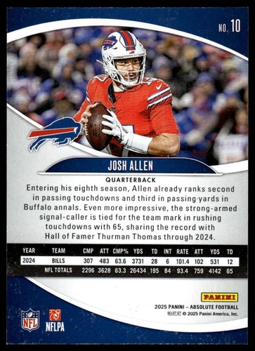 2025 Panini Absolute Josh Allen #10 Retail - 第 2/2 張圖片