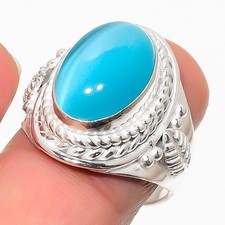Blue Chalcedony Gemstone 925 Sterling Silver Jewelry All Size Ring For Gift