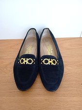 Salvatore Ferragamo Women's Loafers Gancini Suede Navy 7 112774c
