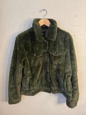 Ci Sono Womens Jacket Olive Green Faux Fur Size XL