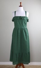 ANN TAYLOR LOFT NWT $119 Green Embroidered Eyelet Ruffle Maxi Dress Size 14