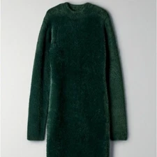 Babaton | M Dark Green Fuzzy Midi Dress – Faux Fur Feel
