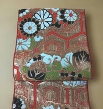 Antique gorgeous floral pattern bag obi Taisho Roman