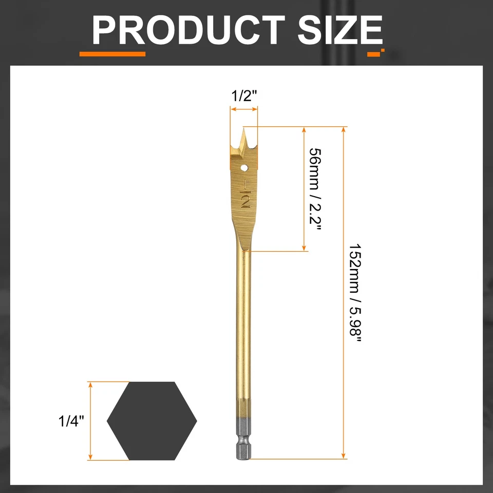 Broca de pala 3 piezas brocas planas de paleta de 1/2" cortador de agujeros de madera tono dorado Foto 2 de 4