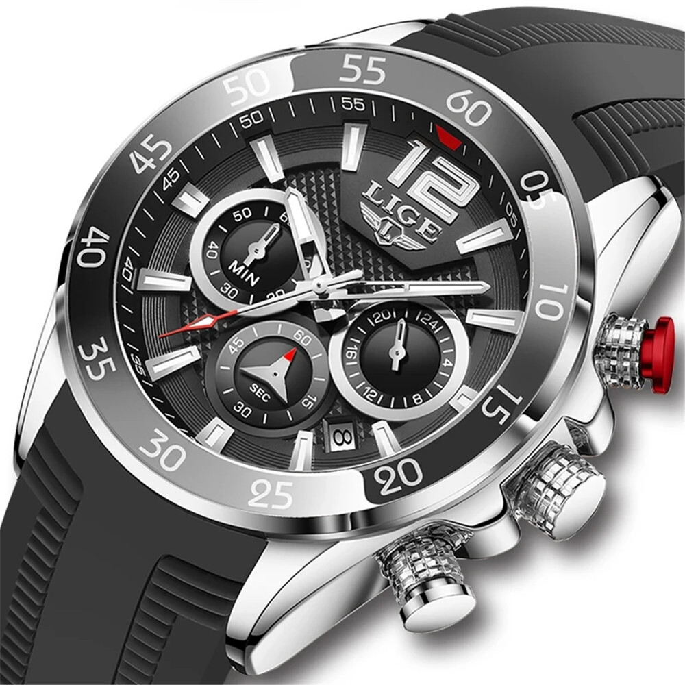 LIGE Men’s Luxury Quartz Silicone Business Date Wristwatch