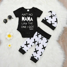 3PCS Newborn Set Kid Baby Boy Clothes Jumpsuit Romper Bodysuit Pants Hat Outfits