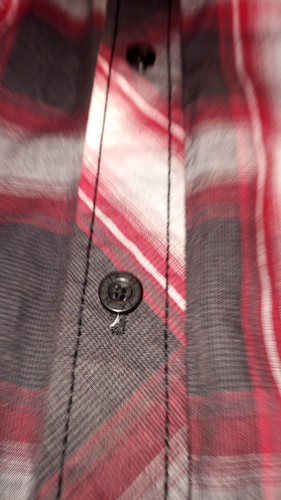 HELIX!! Mens Athletic Red,Black Plaid Button Down Roll Tab Sleeve/ Size LARGE - Picture 9 of 20