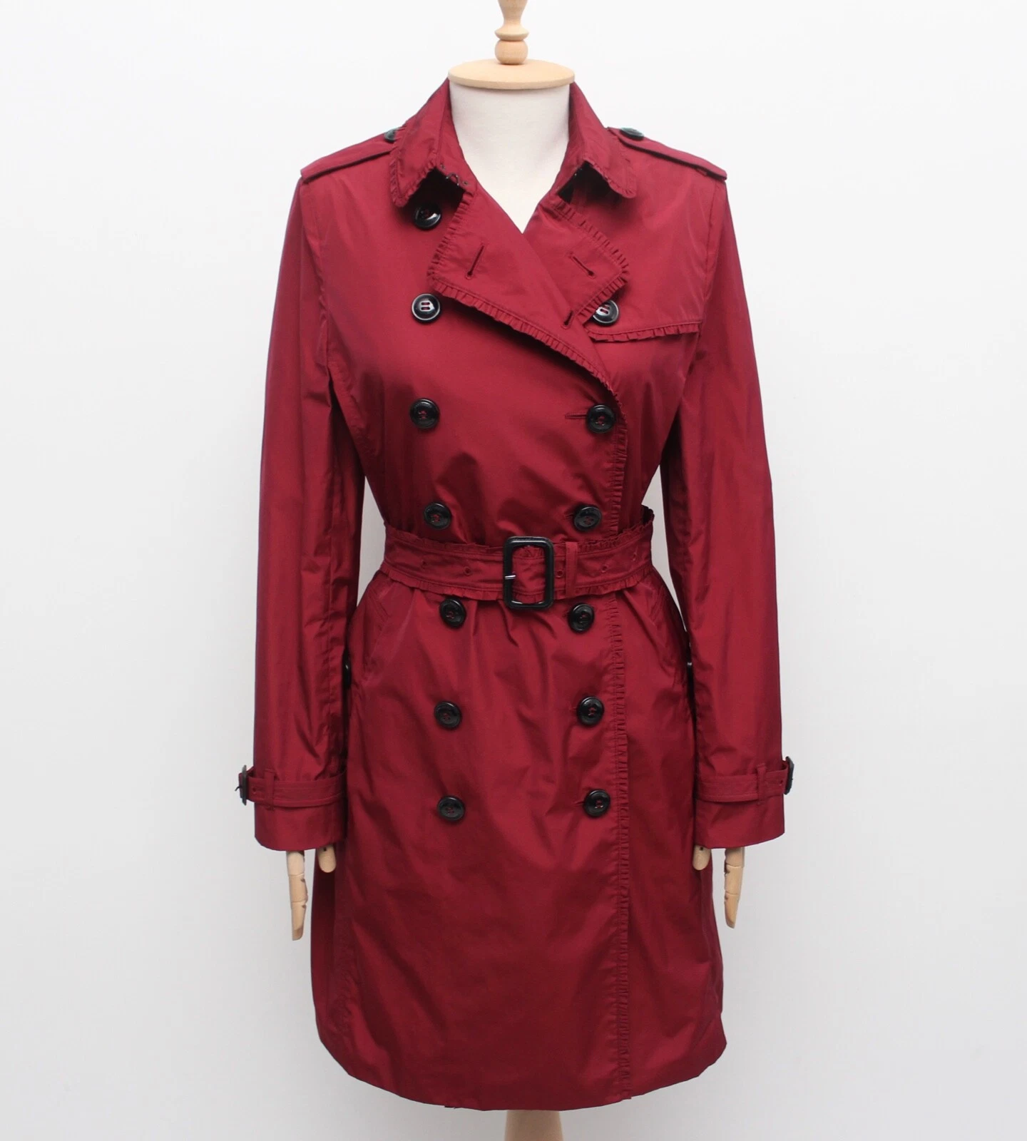 Women's BURBERRY Trench Coat Long Double Breasted Red RARE UK10 US8