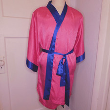 Vtg Victorias Secret Satin Robe Long Gold Label Pink Blue Dressing Gown