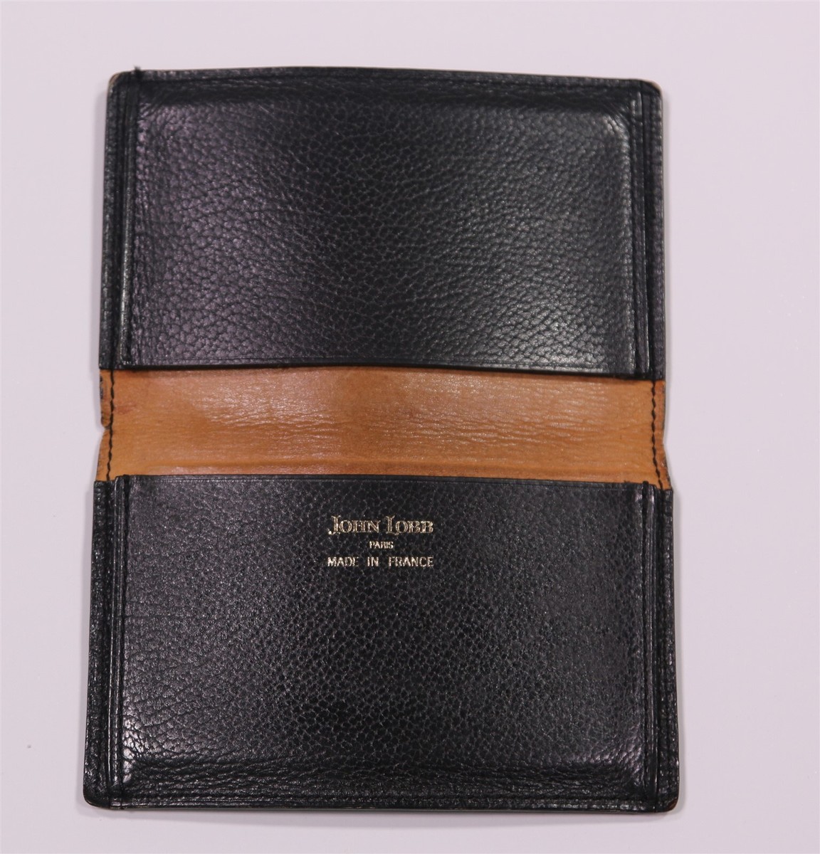 John Lobb Wallet Black Leather Bifold Card Holder + Box - Made in