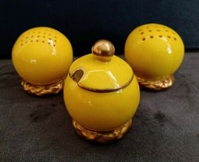 Antikes Royal Worcester Miniatur Kruzifix Set Salz/Pfeffer & Deckel Senftopf