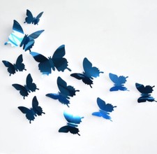 Set Of 12 Blue Mirror 3D Butterfly Wall Sticker Party Decor Butterfly Sticker