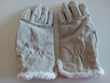 LADIES GENUINE BEIGE LEATHER GLOVES - SIZE L - FAUX FUR LINED