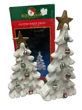 Kurt S Adler Snowtown  Glitter White Trees J8628 8" 6 1/2" Christmas Holiday