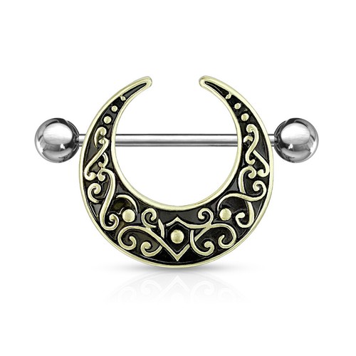 Piercing Sein Téton en Acier Chirurgical - Finition Antique - Croissant de Lune - 第 4/5 張圖片