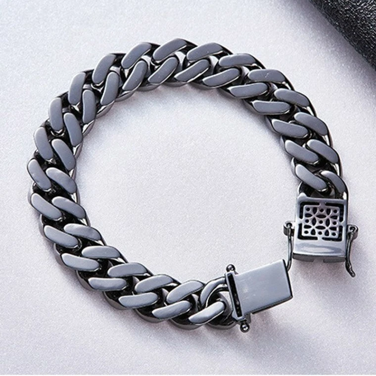 Pulsera de eslabones cubanos de plata 925 rodio negro de 3,5 quilates de circonita cúbica negra para hombre Foto 2 de 4