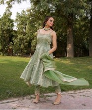 Fandy Silk Green Gown with Embroidery Sequence Work, Sequin Stitched size M-XXL