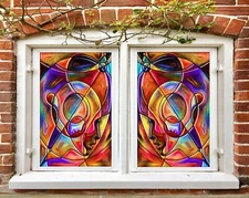 3D Painted 230NAO Window Film Print Sticker Cling Stained Glass UV Block Fay