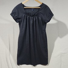GAP Wool Blend Charcoal Gray Short Sleeve Gathered Ruffle Sheath Dress Women S