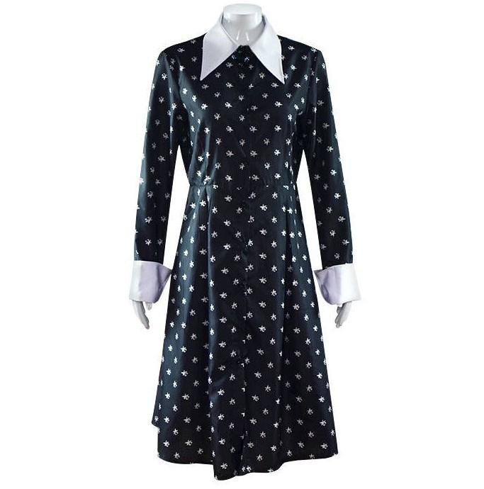 Child Wednesday Addams Black Collared Floral Dress Girls Halloween
