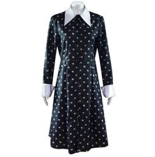 Child Wednesday Addams Black Collared Floral Dress Girls Halloween Costume S-XL