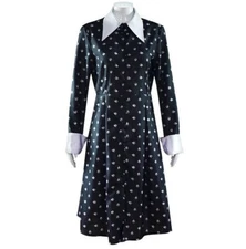Child Wednesday Addams Black Collared Floral Dress Girls Halloween Costume S-XL