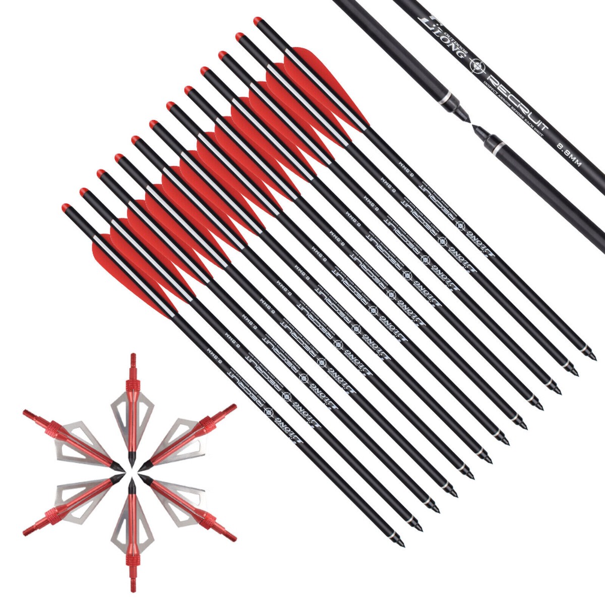 12x 20 22 Inch Archery Carbon Crossbow Bolts Arrows and 12x Broadheads