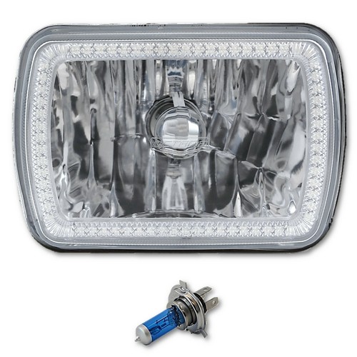 7X6" Green SMD LED Halo Angel Eye Clear Headlight 55/60W Halogen Light Bulb Pair - Picture 3 of 12