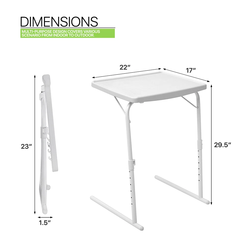 White Folding TV Tray Portable Sofa Bed Side Table Adjustable Height Laptop Desk - Image 3 of 4