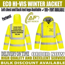 PERSONALISED PRINTED PORTWEST ECO HI Vis Winter Jacket Workwear Reflective