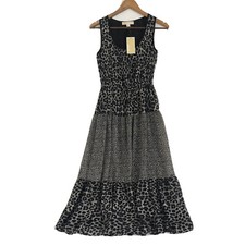 Michael Kors Leopard Print Tiered Midi Dress Gunmetal Size XXS Gray