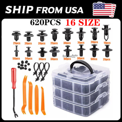 650Pcs  Car Rivets Fastener Fender Push Pin Trim  Auto Bumper Clips Retainer