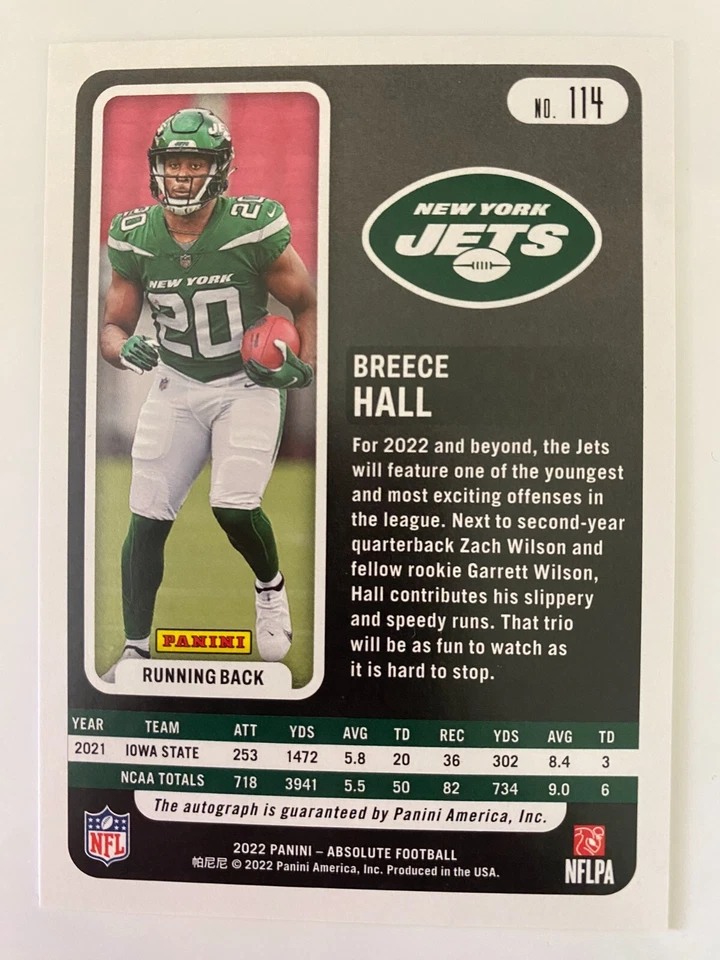 2022 Panini Absolute - Rookies Red Signatures #114 Breece Hall /50 - Image 4 of 4