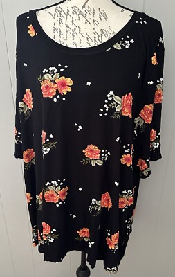 NEW RELEASE Lularoe Boyfriend T 3XL Shirt Top Beautiful Black Flower Print Nwt
