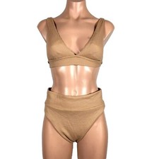 Aerie Seamless Ribbed Nude Neutral High Waisted Ribbed Cheeky Bikini Bottom S/M