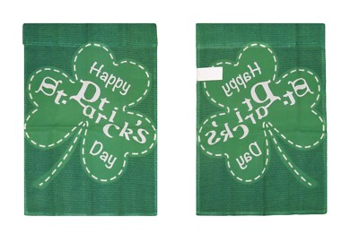 12x18 Happy St. Patricks Day Three Leaf Clover Sleeved Garden 12''x18'' Flag 100D