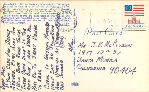 Dan and Louis Oyster Bar Wachsmuth Seafood Restaurant Portland Oregon postcard - Picture 2 of 2