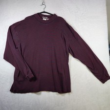Vtg LL Bean Shirt XL Navy Red Stripe Mock Neck Long Sleeve 90s Cotton USA Style