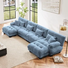 Living Room 2-4 Seat Chenille Cloud Couch Sofa Set Lumbar Pillow w/O Ottoman